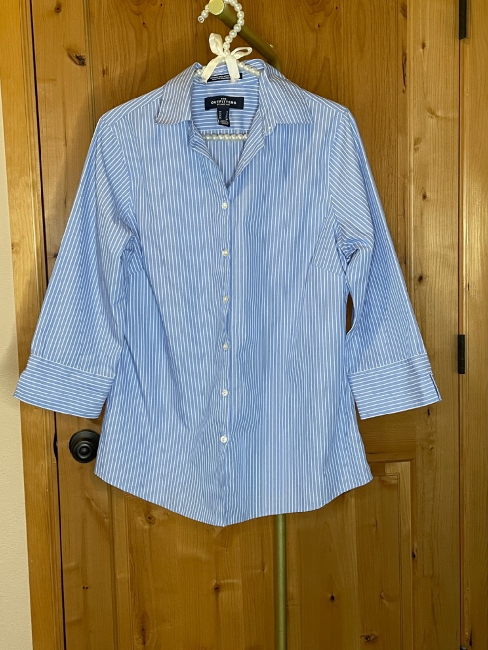 Lands' End Blue and White Striped Button-Down Shirt size 8
